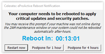 eProActive Reboot Notification box